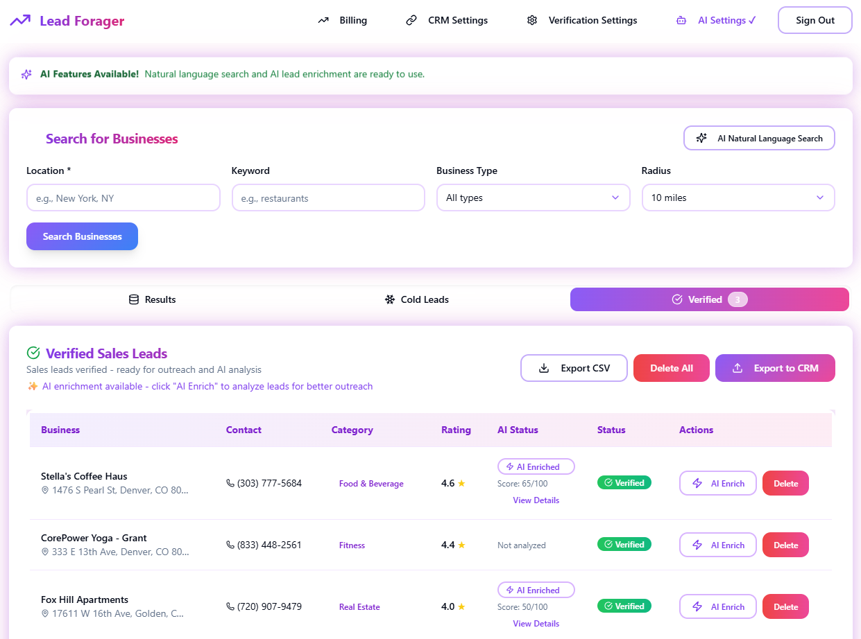 Lead Forager Dashboard - AI-powered lead generation platform